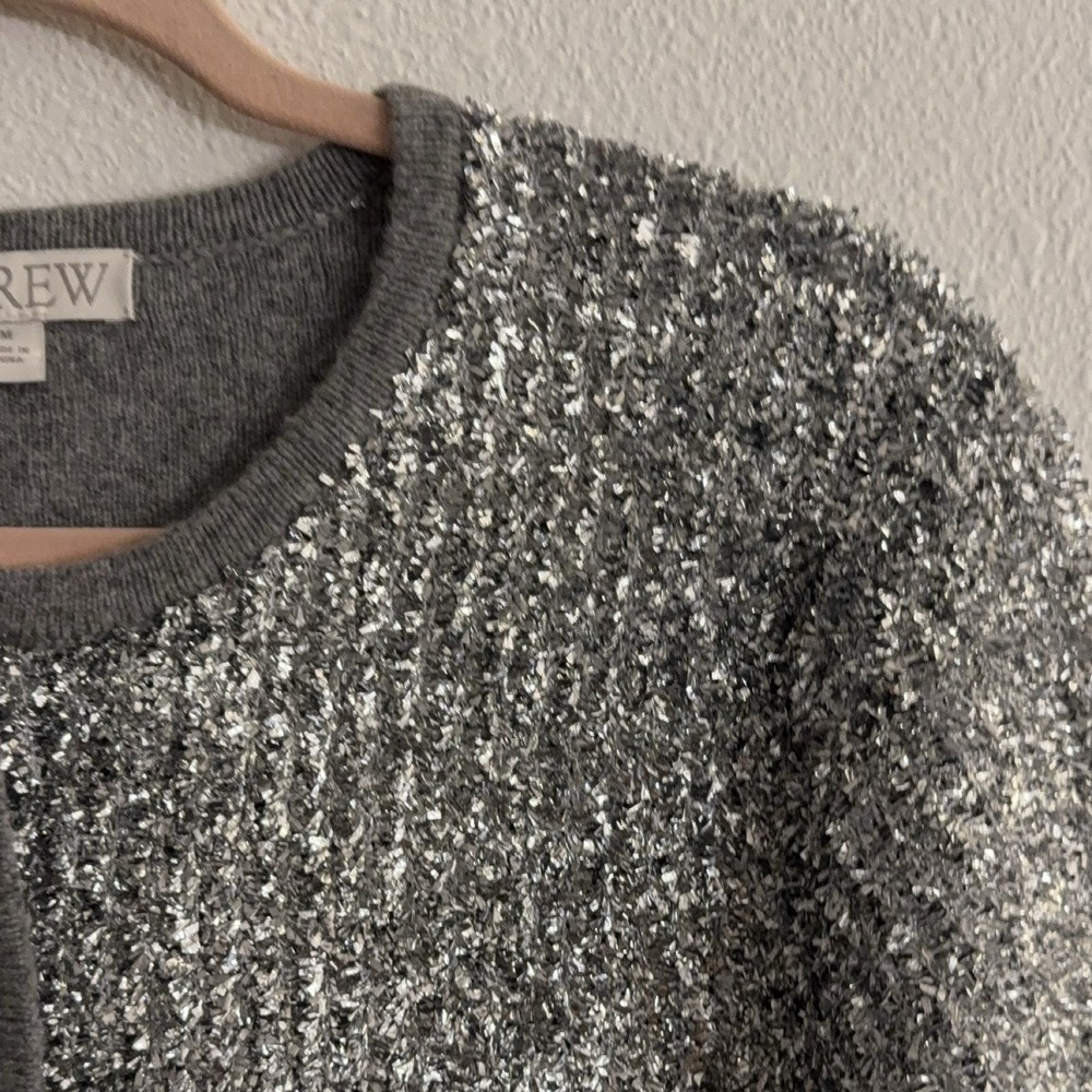 J.Crew CE724 Button-front Cardigan M Silver Grey Sparkly‎ Lambswool - Picture 3 of 11